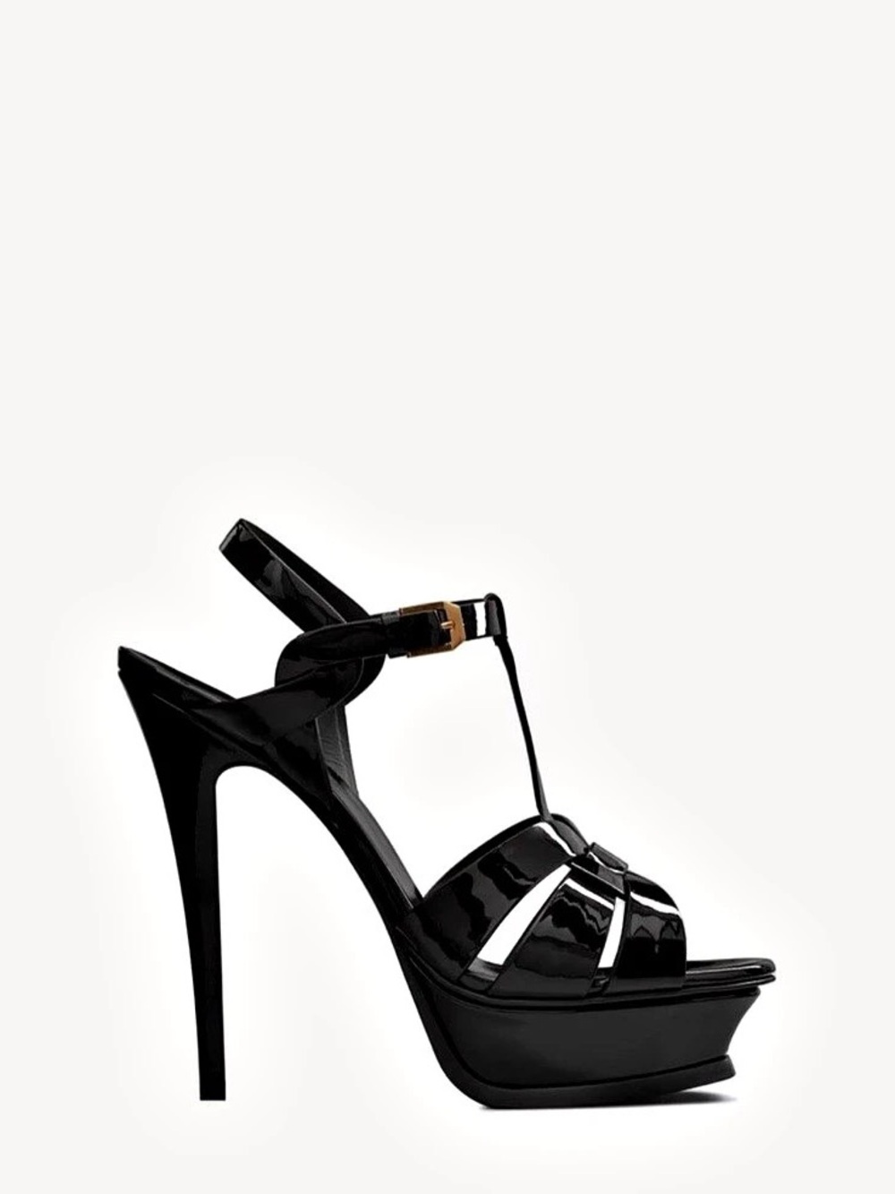Saint Laurent Tribute 105 Patent Platform Sandal Black EU 39